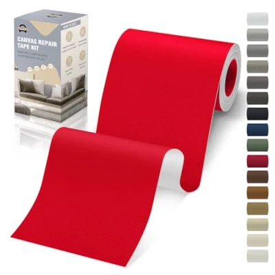 Imagen de parche autoadhesivo de tela 10 x 200 cm, lona autoadhesiva, rojo, impermeable, para sofá, tienda campaña, muebles, asiento coche