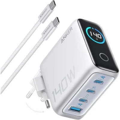Imagen de Anker Cargador USB C de 140W, Carga rápida multidispositivo 4 Puertos, Controles táctiles manejo intuitivo, Compatible con MacBook, iPhone 16, Samsung, Pixel y más