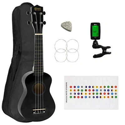 Imagen de Mad About Ukelele soprano para principiantes en negro con bolsa Uke y sintonizador