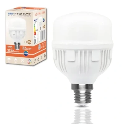 Imagen de LED ATOMANT Bombilla E27 T70 22W, Color Blanco Frio (6500K), 2330 Lumenes, Equivalente a 230W tradicional