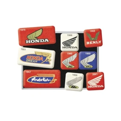 Imagen de Nostalgic Art Juego de Imanes Retro, 9 Unidades, Honda Logo Evolution Idea Regalo para Moteros, decoración el frigorífico, diseño Vintage