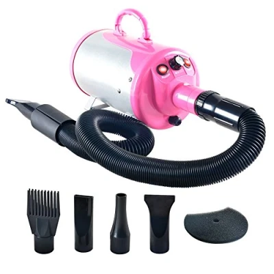 Imagen de Shelandy Secador de Pelo Profesional para Mascotas 3.2HP Control Temperatura y Velocidad Aire Motor Silencioso, Cancelación Ruido 4 Boquillas Desmontables, Manguera Larga Flexible