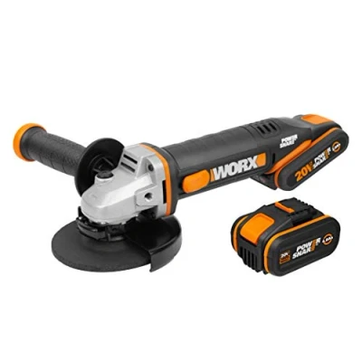 Imagen de WORX Amoladora 125mm 20V PowerShare WX803 Incluye 2 baterías 2Ah y 4Ah Bloqueo del husillo interruptor lateral Sistema de ajuste rápido sin herramientas Mango auxiliar