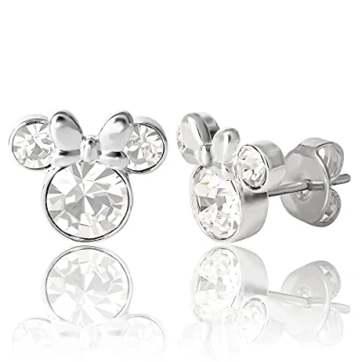 Imagen de Disney Jewelry Pendientes de tuerca con piedra natal Minnie Mouse para mujer, Latón, cristal