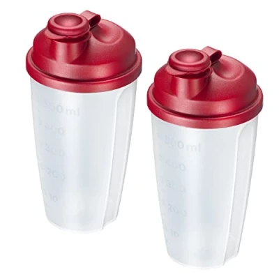 Imagen de Westmark 2 vasos para mezclar y agitar/agitador con escala de medición, Disco mezclador extraíble pico vertedor bloqueable, 0,5l, Plástico, Sin BPA, Mixery, Color: Translúcido/Rojo, 243522ER