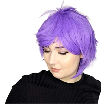 Imagen de Prettyland Peluca corta Fringy raya Corte salvaje Unisex Violeta claro C157