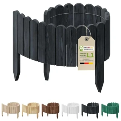 Imagen de Floranica Rollborder Valla de Madera Flexible 100 x 20 cm Antracita (acortable) Bordes Pino decoración para jardín césped