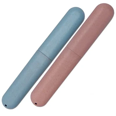 Imagen de Dental Aesthetics Eco Wheat Straw Estuche para cepillo de dientes (2 unidades), azul y rosa,