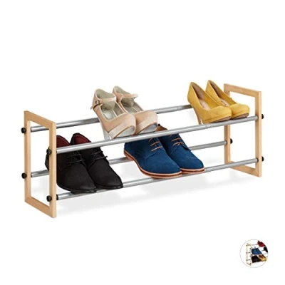 Imagen de Relaxdays Zapatero Extensible, Estantería Zapatos, Organizador de 2 Estantes, Madera Hierro, 1 Ud, hasta 118 cm, Marrón