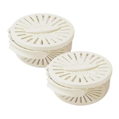 Imagen de Multifunctional Fruit and Vegetable Washing Bowl, 3 in 1 Kitchen Colanders Bowl with Lid, Dual Layer Draining Basket Foldable Handle for Washing, (2Pcs White)