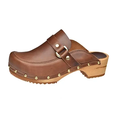 Imagen de Sanita Lillen Zuecos Abiertos Producto Artesanal Original para Mujer de Piel con Suela Madera sostenible Marrón 37 EU