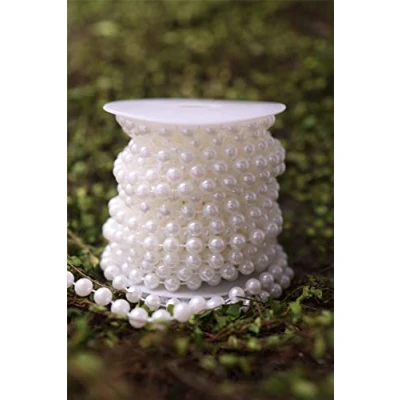 Imagen de ICTRONIX 10m/Rollo 8mm Granos de la cadena perlas acrílico plástico para decoración fiesta novia boda flor (blanco)