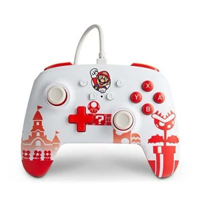 Imagen de Mando con cable mejorado PowerA para Nintendo Switch Mario Rojo/Blanco