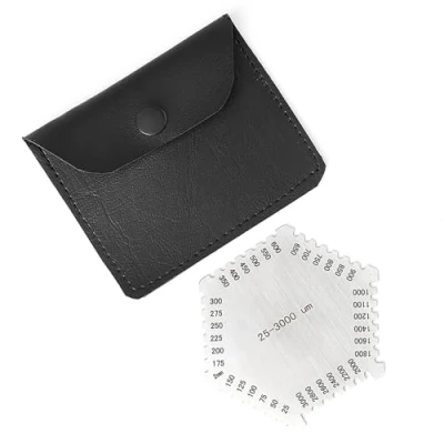 Imagen de Hexágono de alta precisión Acero inoxidable Película húmeda Peine 25 3000um Medidor espesor con un estuche protector negro