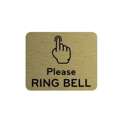 Imagen de Señal adhesiva con texto en inglés &quot;Please Ring Timbre&quot; o aviso de puerta, plateado/dorado/negro grabado símbolo universal y (tamaño 12 cm x 10 cm) (dorado) sede el Reino Unido.