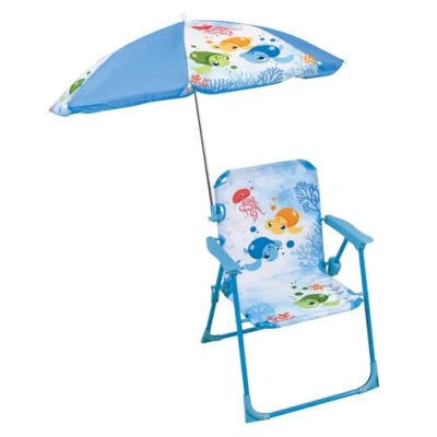 Imagen de Fun House 713516 MA Petite Carapace Chaise PLIANTE TORTUE H.53 X L.38,5 P.37,5 CM Avec Parasol Ø65 POUR Enfant PEQUEÑA Silla Plegable TORTURA NIÑO, Acero aleado, Azul