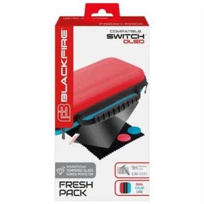 Imagen de Kit accesorios Ardistel Fresh BlackFire, Para Nintendo Switch, Grips, Estuche, Protector pantalla 9H, Negro