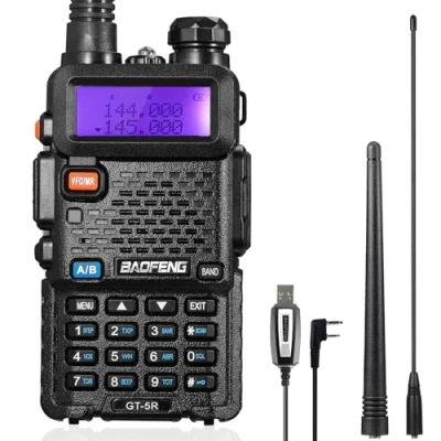 Imagen de BAOFENG GT 5R Walkie Talkie, Radio Bidireccional UHF VHF con 144 146/430 440MHz, Talkie de Largo Alcance 128 Canales, Batería 1800mAh, Auricular, Antena 396mm, Cable Programación
