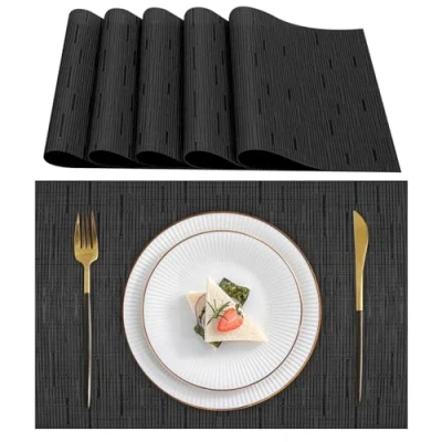 Imagen de Lumaca Manteles Individuales Lavables, Juego de 6 Salvamanteles (70% PVC, 30% Poliéster), Resistentes al Calor, Antideslizantes, para Mesa Cocina y Restaurantes,Negro