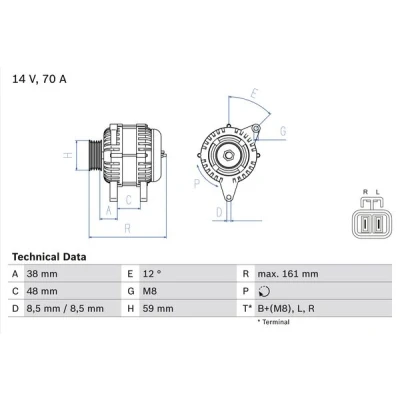 Imagen de BOSCH 0 986 049 570 Alternador 14V 70A HYUNDAI: Getz