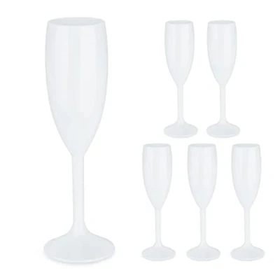 Imagen de Relaxdays Copas Cava Plástico, Set de 6, Irrompibles y Libres BPA, 160 ml, Reutilizables, Vasos Champán, Blanco