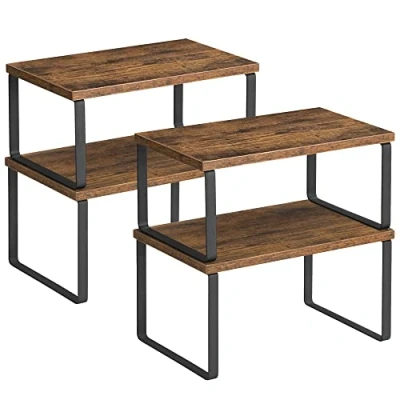 Imagen de SONGMICS Estante para Especias, Juego de 2, Organizador Armario, Almacenamiento Cocina Extensible, Especiero Metal y Madera Ingeniería, Negro Marrón Rústico KCS020X01