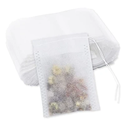Imagen de 100 Pcs Bolsita de te Filtro Bolsas té Desechables con Cordón, vacias para tés y café, sin blanquear, 6 cm x 8 (Blanco)