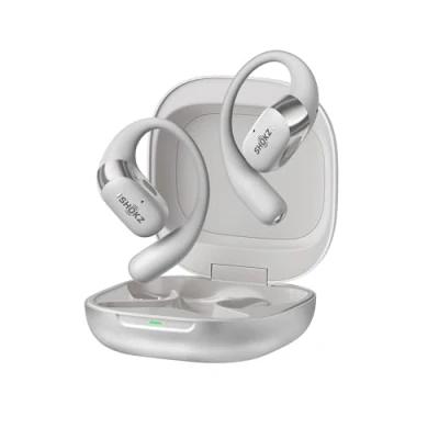 Imagen de SHOKZ OpenFit 2+ Auriculares Open Ear, Dolby Audio, 48h de Uso, Gancho Bluetooth con Mic., Resistencia al Agua IP55, Carga inalámbrica, rápida, Bolsa Transporte, Gris