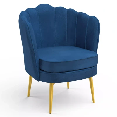 Imagen de IDMarket Sillón Concha Adella Azul Noche de Terciopelo Pies Dorados