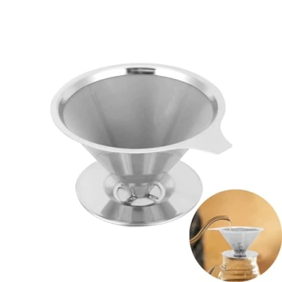 Imagen de embudo de filtro café, café acero inoxidable para el hogar, reutilizable, taza por goteo