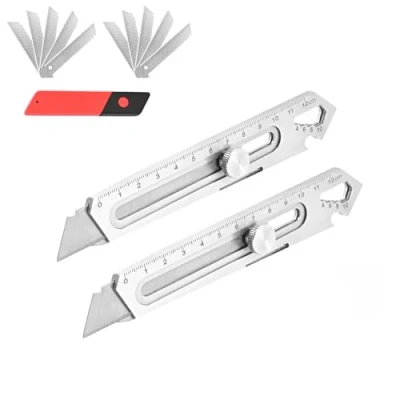 Imagen de Dachiy Paquete De 2 Cúter, Cuters Profesionales Seguridad, Cuchillos Multiusos Portátiles Retractil, Con 10 Cuchillas Acero Inoxidable, Cutter Perfecto Para La Oficina Y El Hogar