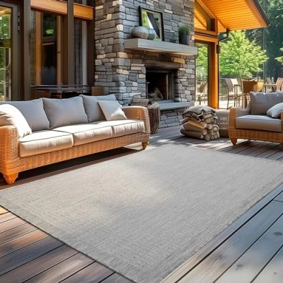 Imagen de Carpetsale24 Alfombra para Exteriores, Resistente a la Intemperie, Tejido Plano Liso, de Cocina, balcón, jardín, Patio, Gris 80 x 150 cm