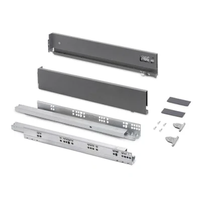 Imagen de Emuca Kit cajón para cocina o baño con regulación 3D, altura 93mm, profundidad 500mm, 60 Kg, cierre suave, tableros no incluidos, Acero, Gris Antracita
