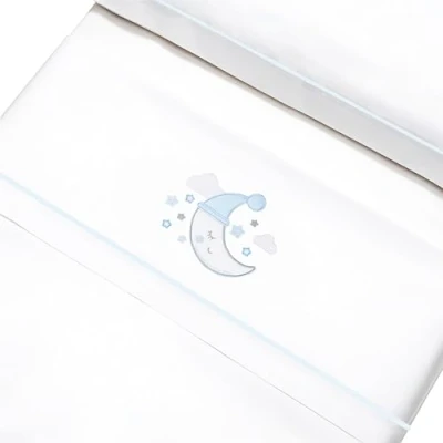 Imagen de Juego de Sabana para Cuna 60x120 cm 100% Algodon Fabricado en españa (encimera+Bajera Ajustable+Funda Almohada) (Luna Azul)