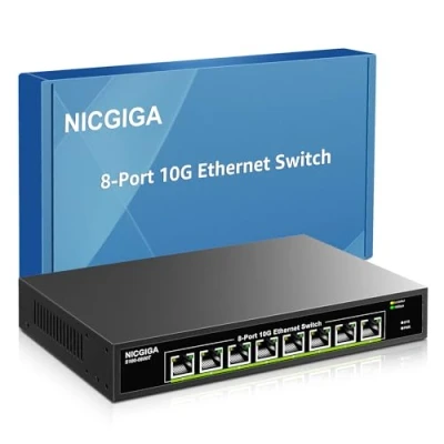 Imagen de NICGIGA 8 Puertos 10G Ethernet Switch No Administrado,con 8X 10Gb Base T Puertos, 10Gbps Network Fácil para NAS,PC,WiFi7 Router,10G Adapter/Nic.