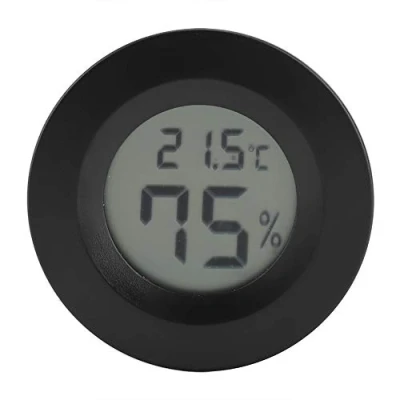 Imagen de Mini Termómetro De Forma Redonda Temperatura Monitor LCD Digital La Habitación Interior Medidor Humedad Para Humidores Hogar Invernadero Reptil(Negro)