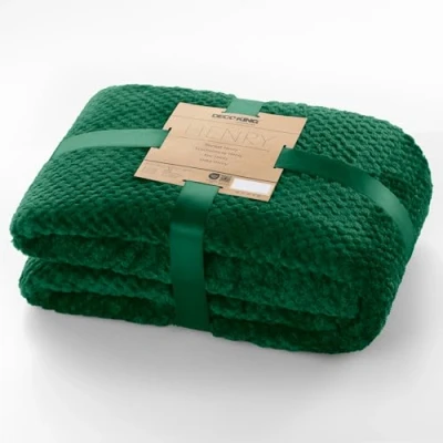 Imagen de DecoKing Henry Manta de Microfibra 70x150 Extra Suave y Blanda Muy Cómoda Caliente Ligera Verde Oscuro
