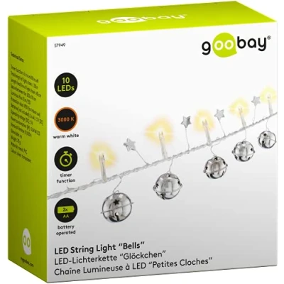 Imagen de goobay 58117 10 luces LED de bastón caramelo, bastones navideñas brillo blanco cálido, función temporizador, rojo,