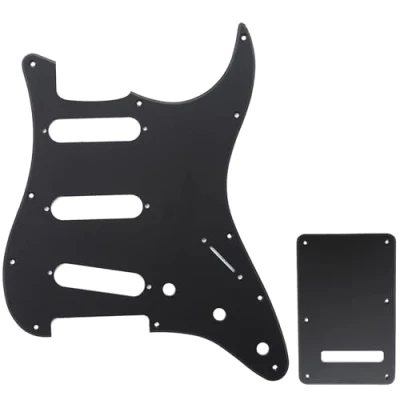 Imagen de Musiclily SSS Set de Pickguard Golpeador y Placa Trasera Strat para Fender American/México Standard Stratocaster Estilo Moderno, 1 capa Negro Mate