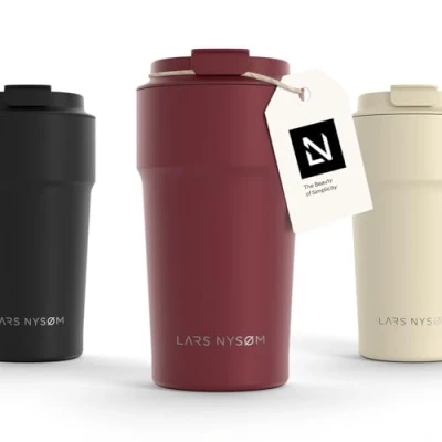 Imagen de LARS NYSØM Taza térmica café para llevar Termo de 0,5 litros con aislante Travel mug acero inoxidable a prueba fugas el y té (Berry Red, 500ml)