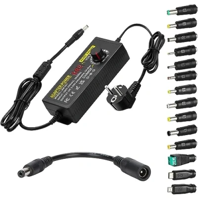 Imagen de Adaptador de Corriente Ajustable,3V 24V 5A 120W Universal AC/DC,Convertidor 100V 240V AC a DC con 5.5x2.5mm 14 Puntas y Cable polaridad Regulable