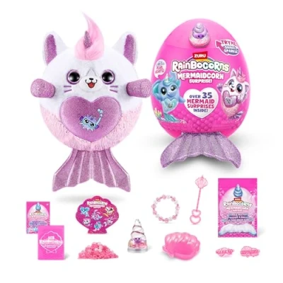 Imagen de Rainbocorns Mermaidcorn Series 7 Meribella The Kitten Peluche Coleccionable Sorpresas de Sirena, Animales abrazados, calcomanías (Gatito)