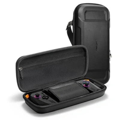 Imagen de Spigen Funda Rugged Armor Pro Compatible con ASUS Rog Ally X (2024), (2023) RC71L y MSI Claw A1M de Viaje Bolsillos, Bolsa Almacenamiento Negro