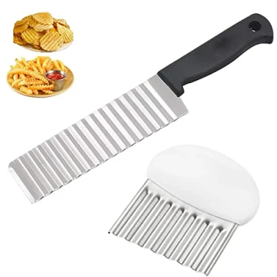 Imagen de Olakin Cortadores Ondulados 2 Piezas, Cortador de la Cortadora Viruta Ondulada, Acero Inoxidable Patatas, Herramienta Corte Cocina para Cortar Batatas, Frutas y Verduras