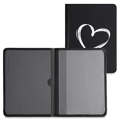 Imagen de kwmobile Funda para Permiso de circulación Coche Cuero sintético 10.5 x 14.8 CM Dibujo corazón Blanco/Negro