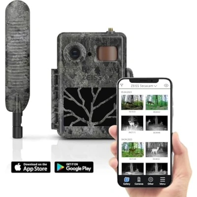 Imagen de Zeiss Secacam 7 Cámara de Caza Profesional 4G con Detección Movimiento, Tarjeta SIM, Tránsmision a App Móvil en Tiempo Real y Reconocimiento IA Camuflada 12MP Resistente la Intemperie