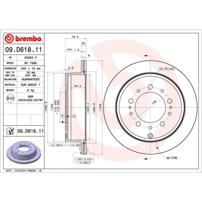 Imagen de BREMBO 09.D618.11 Disco de freno 345 18 5 ventilación interna revestido TOYOTA: Land Cruiser 200