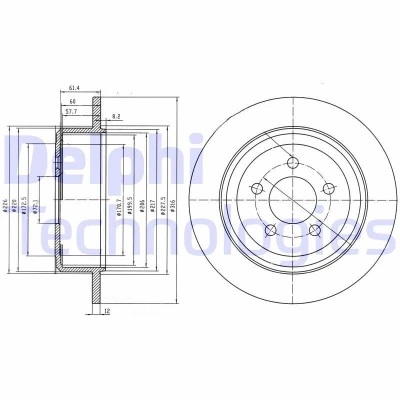 Imagen de DELPHI BG4159 Disco de freno 316 12 5 macizo aceitado sin procesar cojinete rueda, anillo sensor ABS DODGE: Journey MPV, Nitro SUV