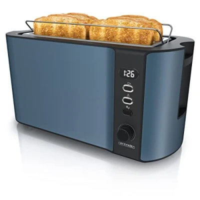 Imagen de Arendo Tostadora 4 rebanadas con Ranuras largas 1500 W 6 Niveles Pantalla indicadora Descongelación y Calentamiento Soporte panecillos Bandeja de Migas Doble Pared Acero Inoxidable