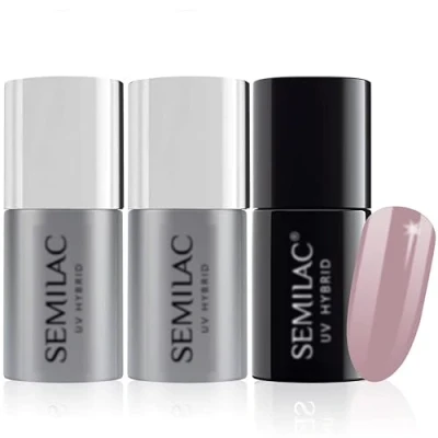 Imagen de Semilac Base + Top Esmalte de uñas gel UV 057 Nudge Beige Rose larga duración y fácil aplicar, perfecto para usar en casa manicura pedicura profesional